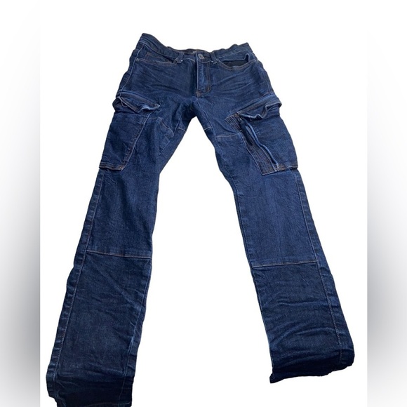 28X32 Decibel Mens Grungy Dark Wash Blue Cargo Zip Pockets Denim Jeans - Picture 1 of 15